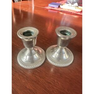 Pair of Classic Silverplated 4" Beaded Candlestick Holders Taper Candles
